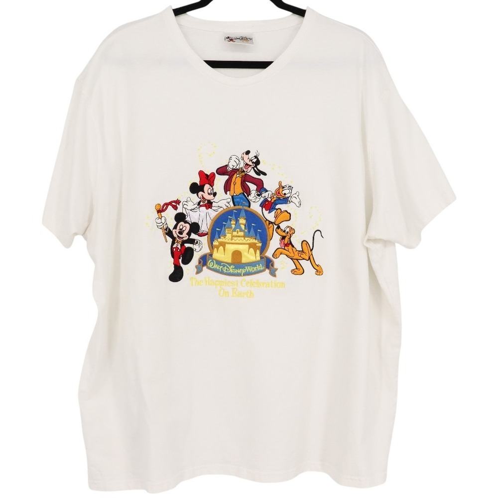 Vtg Walt Disney World Happiest Celebration On Earth White Embroidered Shirt XL
